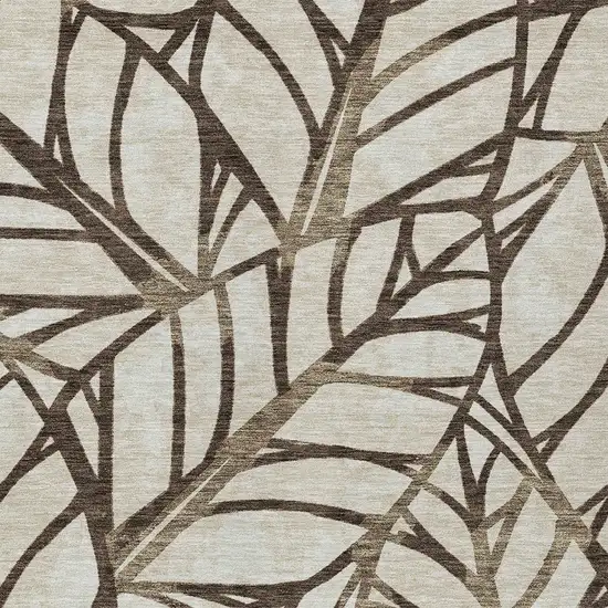 Chocolate And Beige Floral Washable Indoor Outdoor Area Rug Photo 3