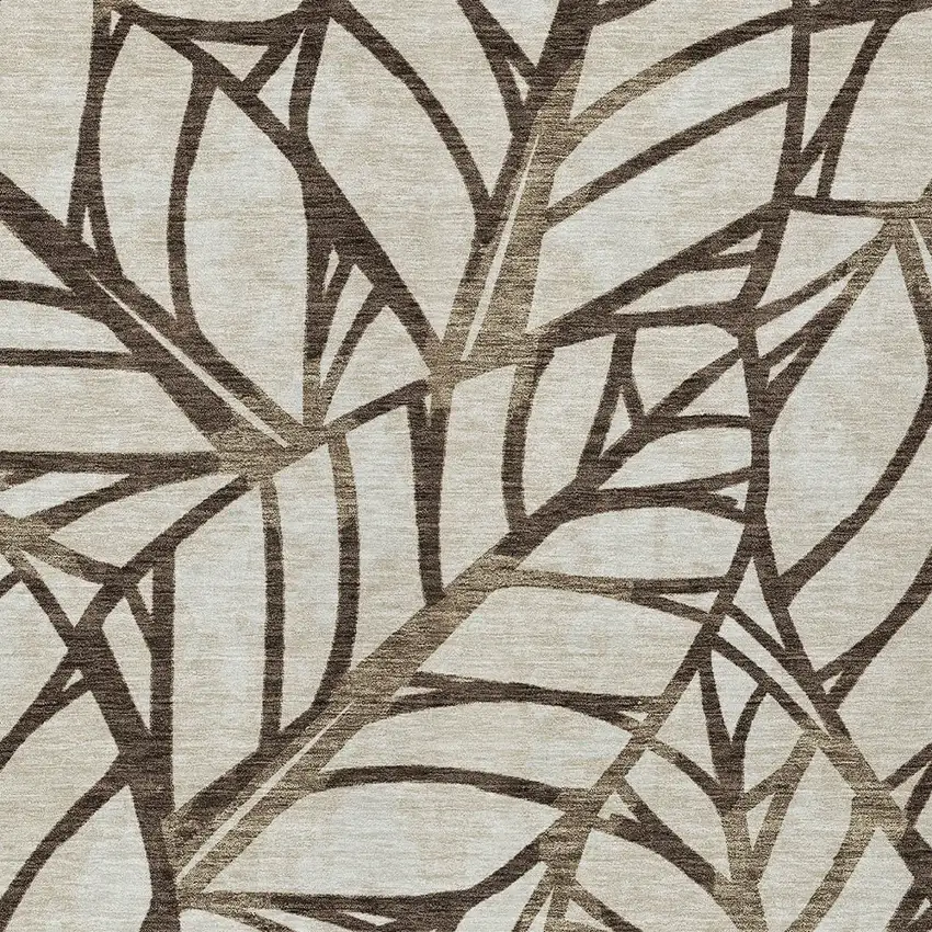 Chocolate And Beige Floral Washable Indoor Outdoor Area Rug Photo 3