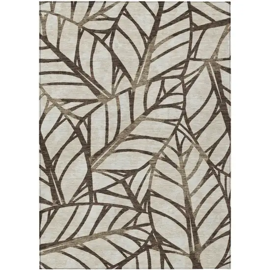 Chocolate And Beige Floral Washable Indoor Outdoor Area Rug Photo 1