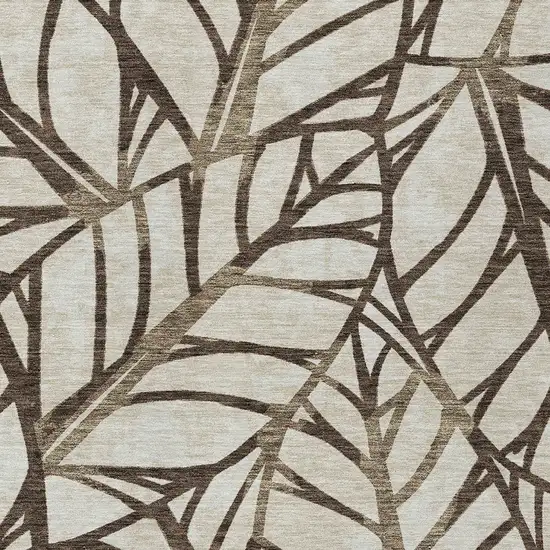 Chocolate And Beige Floral Washable Indoor Outdoor Area Rug Photo 4