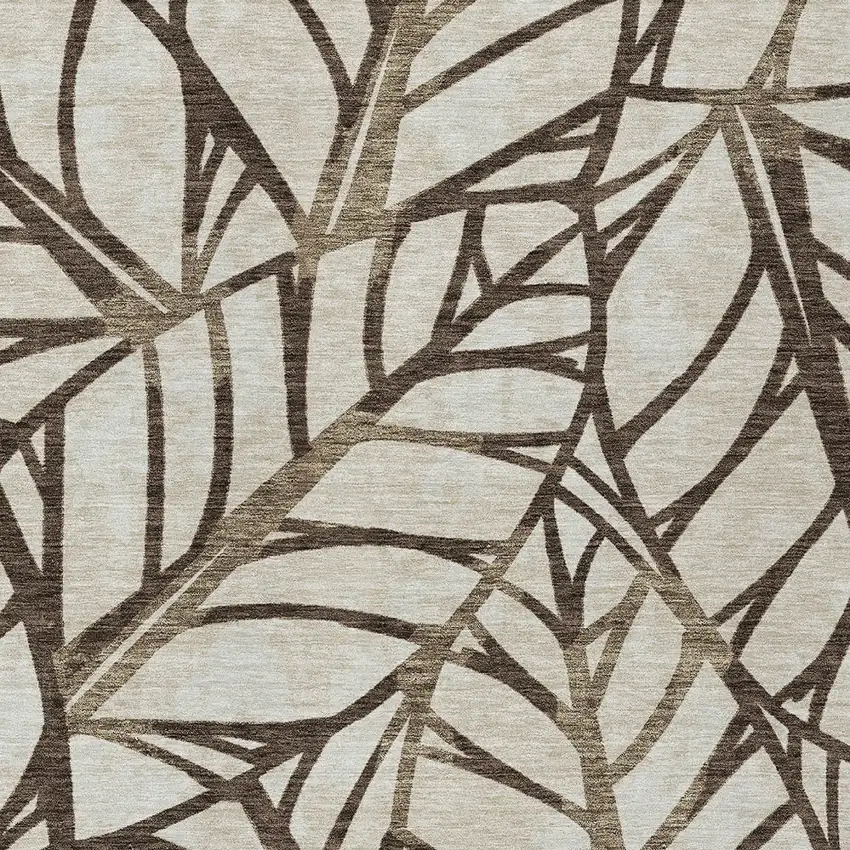 Chocolate And Beige Floral Washable Indoor Outdoor Area Rug Photo 4