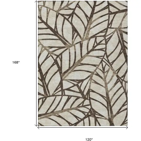 Chocolate And Beige Floral Washable Indoor Outdoor Area Rug Photo 9