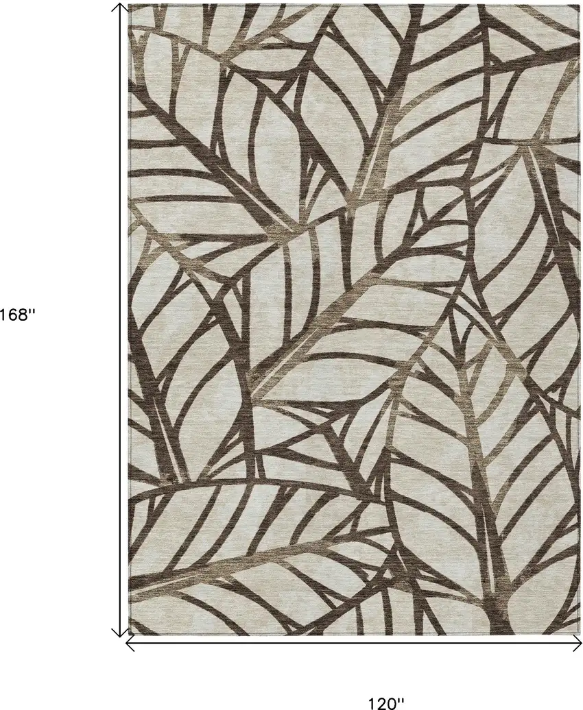 Chocolate And Beige Floral Washable Indoor Outdoor Area Rug Photo 9