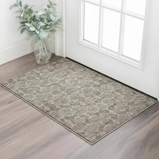 Chocolate And Beige Geometric Washable Area Rug With UV Protection Photo 2
