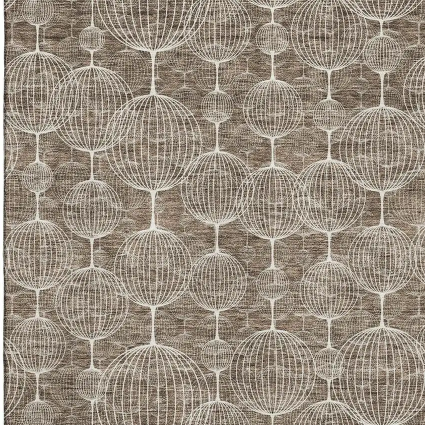 Chocolate And Beige Geometric Washable Area Rug With UV Protection Photo 3