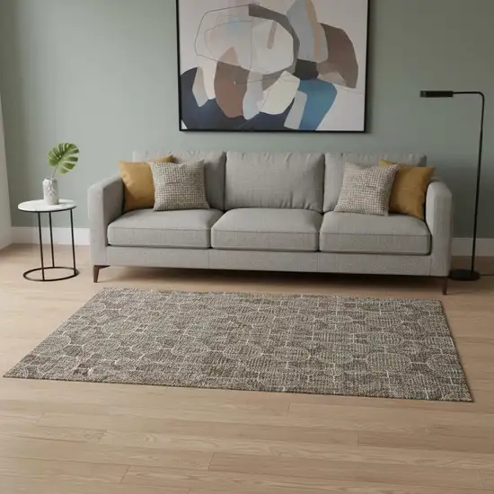 Chocolate And Beige Geometric Washable Area Rug With UV Protection Photo 2