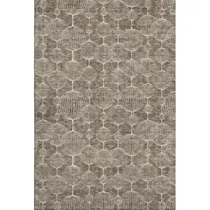 Photo of Chocolate And Beige Geometric Washable Area Rug With UV Protection