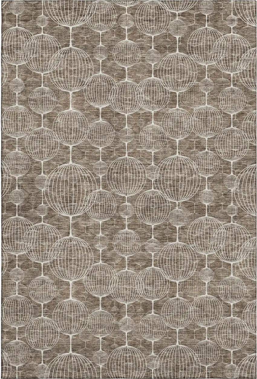 Chocolate And Beige Geometric Washable Area Rug With UV Protection Photo 1