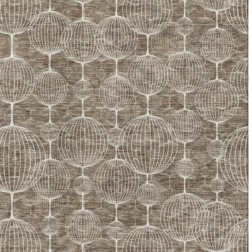 Chocolate And Beige Geometric Washable Area Rug With UV Protection Photo 3