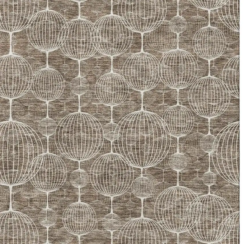 Chocolate And Beige Geometric Washable Area Rug With UV Protection Photo 3