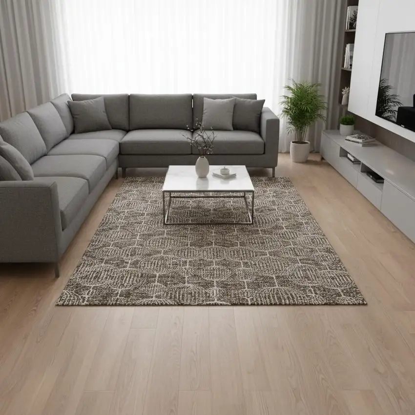 Chocolate And Beige Geometric Washable Area Rug With UV Protection Photo 2