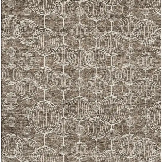 Chocolate And Beige Geometric Washable Area Rug With UV Protection Photo 4