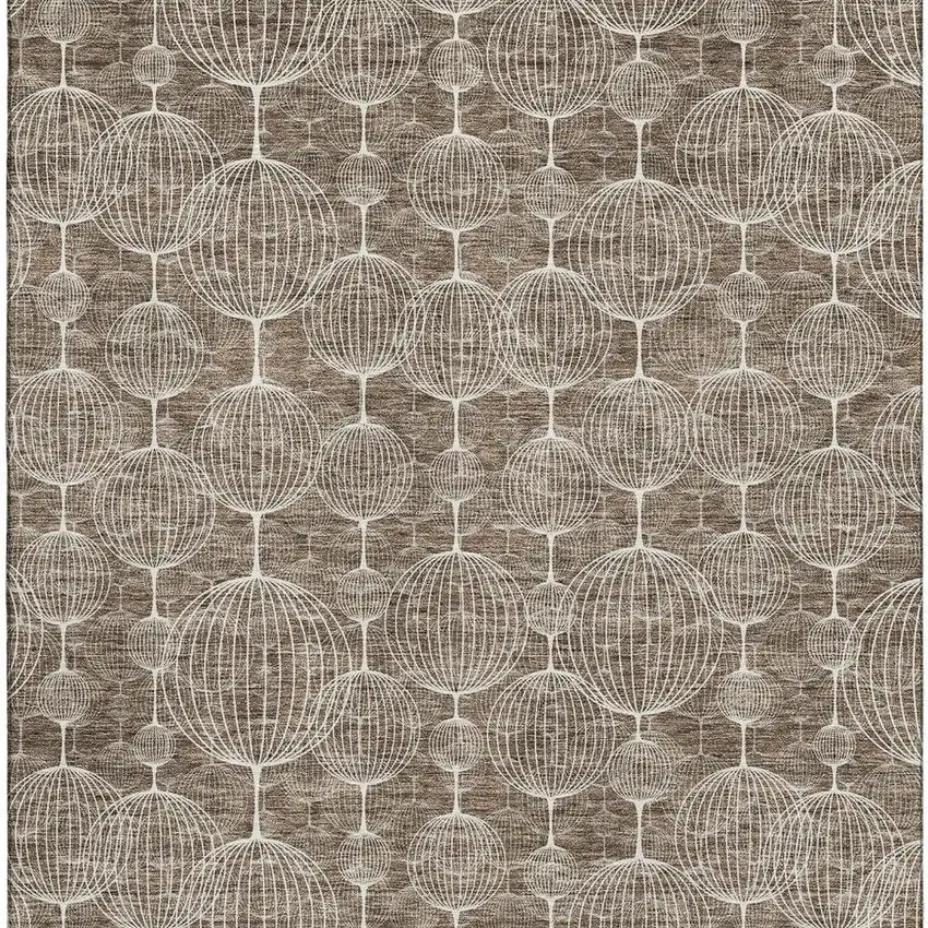 Chocolate And Beige Geometric Washable Area Rug With UV Protection Photo 3