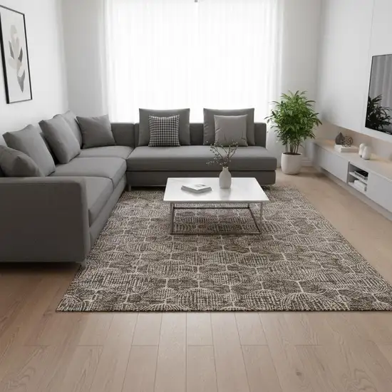 Chocolate And Beige Geometric Washable Area Rug With UV Protection Photo 2