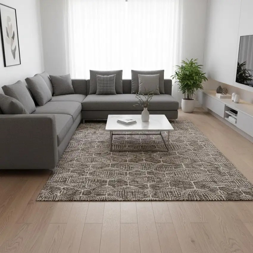 Chocolate And Beige Geometric Washable Area Rug With UV Protection Photo 2