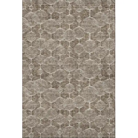 Chocolate And Beige Geometric Washable Area Rug With UV Protection Photo 4