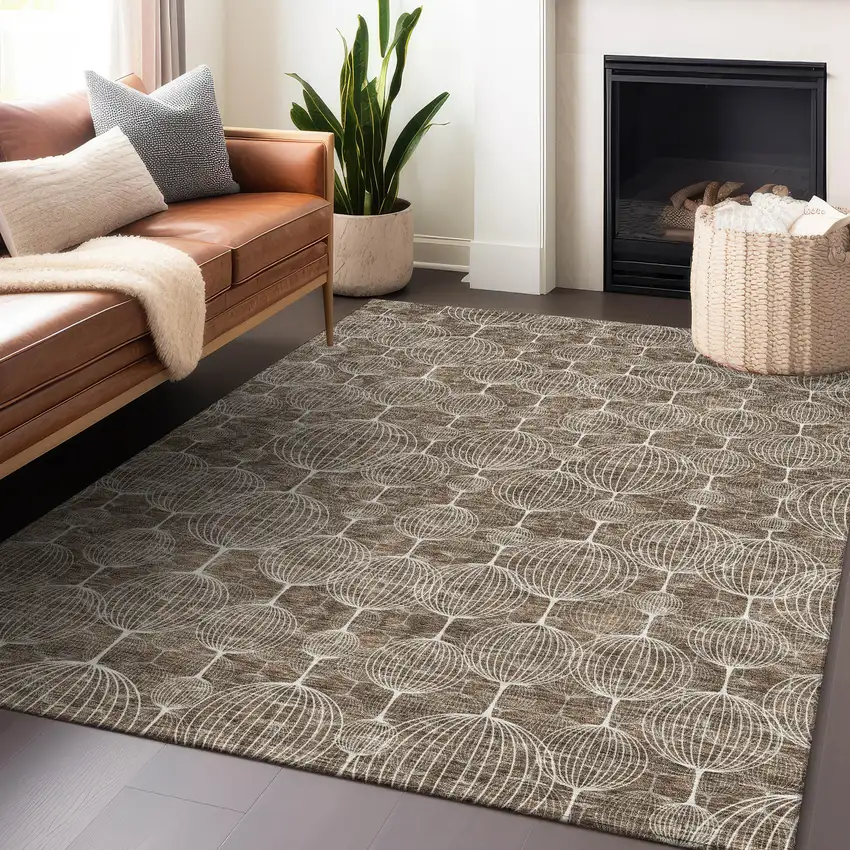 Chocolate And Beige Geometric Washable Area Rug With UV Protection Photo 5