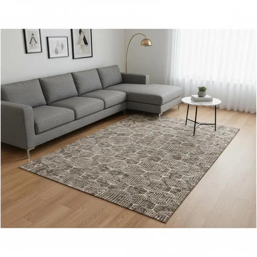 Chocolate And Beige Geometric Washable Area Rug With UV Protection Photo 2