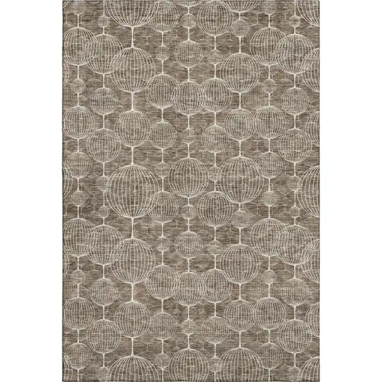 Chocolate And Beige Geometric Washable Area Rug With UV Protection Photo 1