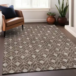 Photo of Chocolate And Beige Geometric Washable Area Rug With UV Protection