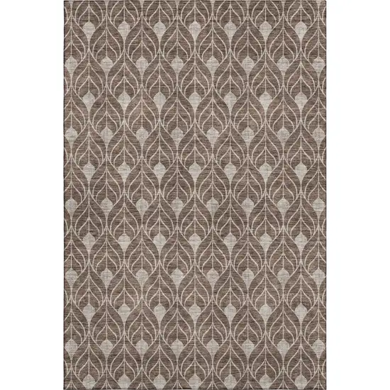 Chocolate And Beige Geometric Washable Area Rug With UV Protection Photo 1
