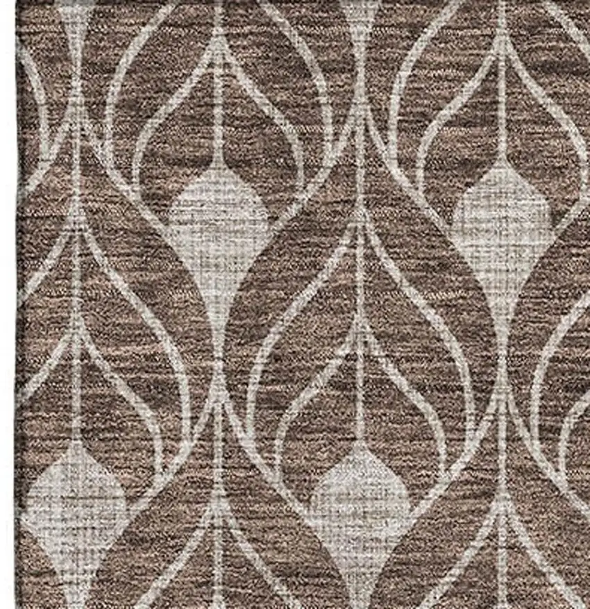Chocolate And Beige Geometric Washable Area Rug With UV Protection Photo 2