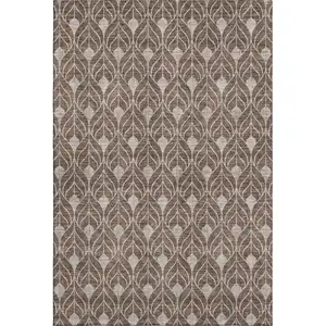 Photo of Chocolate And Beige Geometric Washable Area Rug With UV Protection
