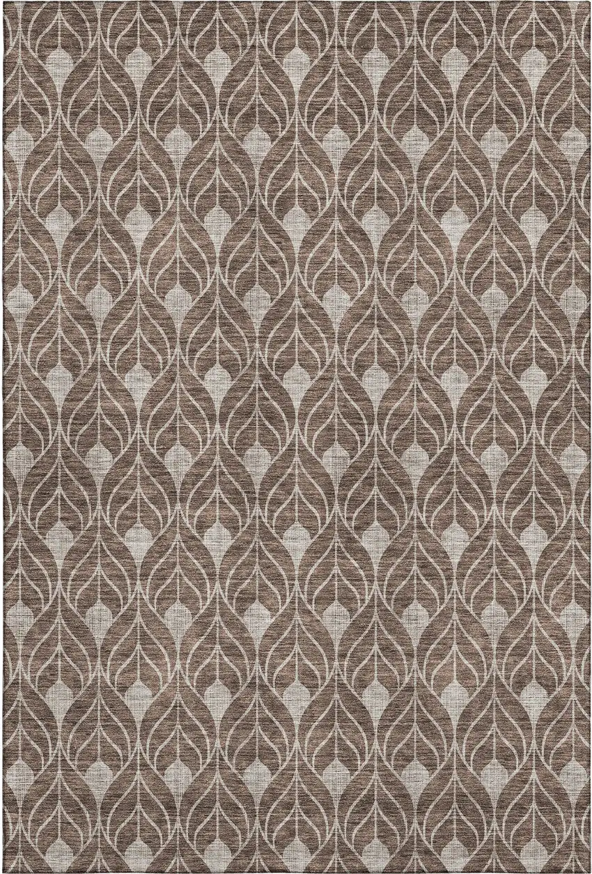 Chocolate And Beige Geometric Washable Area Rug With UV Protection Photo 1