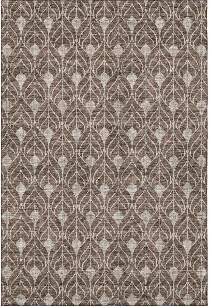 Chocolate And Beige Geometric Washable Area Rug With UV Protection Photo 3