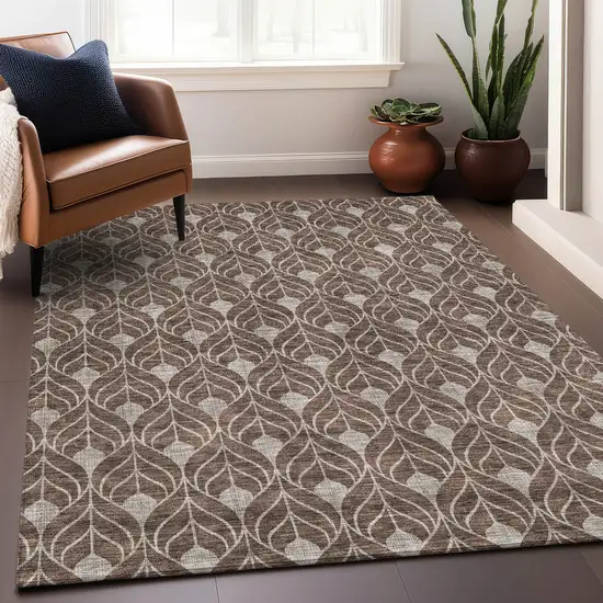 Chocolate And Beige Geometric Washable Area Rug With UV Protection Photo 3