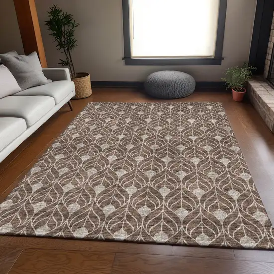 Chocolate And Beige Geometric Washable Area Rug With UV Protection Photo 4