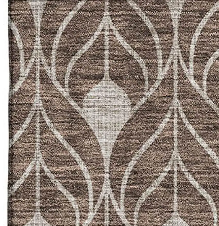 Chocolate And Beige Geometric Washable Area Rug With UV Protection Photo 2