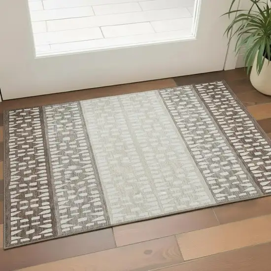 Chocolate And Beige Geometric Washable Area Rug With UV Protection Photo 2