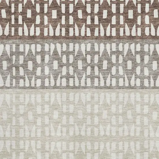 Chocolate And Beige Geometric Washable Area Rug With UV Protection Photo 2