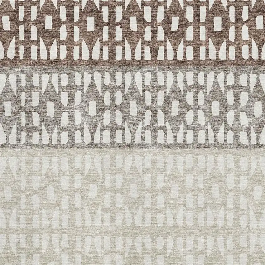 Chocolate And Beige Geometric Washable Area Rug With UV Protection Photo 2