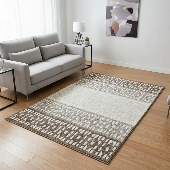 Chocolate And Beige Geometric Washable Area Rug With UV Protection Photo 2