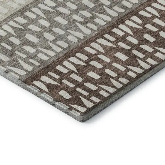 Chocolate And Beige Geometric Washable Area Rug With UV Protection Photo 7