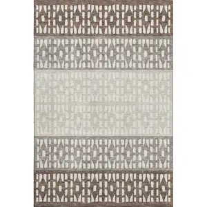 Photo of Chocolate And Beige Geometric Washable Area Rug With UV Protection