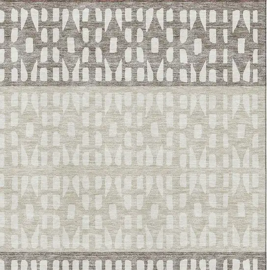 Chocolate And Beige Geometric Washable Area Rug With UV Protection Photo 2