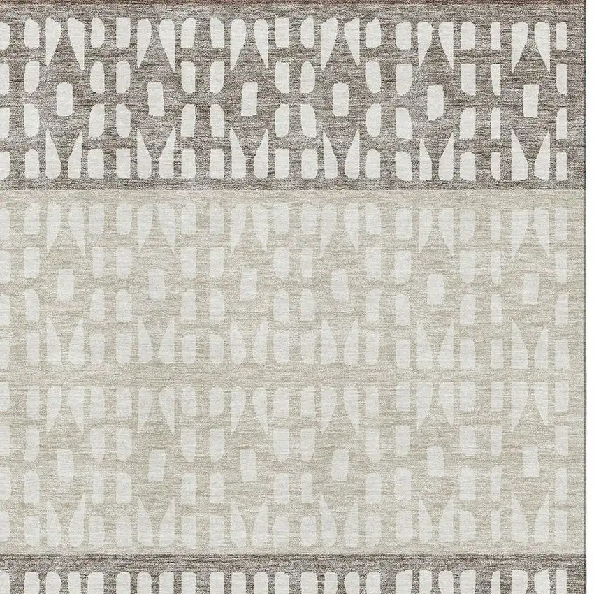 Chocolate And Beige Geometric Washable Area Rug With UV Protection Photo 2