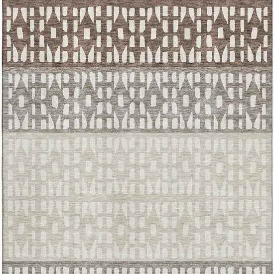 Chocolate And Beige Geometric Washable Area Rug With UV Protection Photo 3