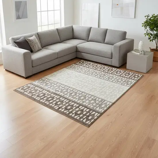 Chocolate And Beige Geometric Washable Area Rug With UV Protection Photo 2