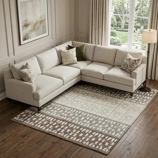 Chocolate And Beige Geometric Washable Area Rug With UV Protection Photo 1