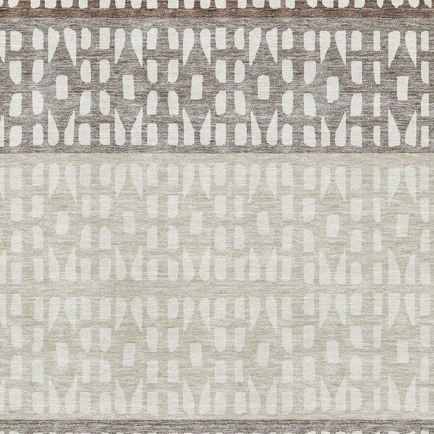 Chocolate And Beige Geometric Washable Area Rug With UV Protection Photo 2