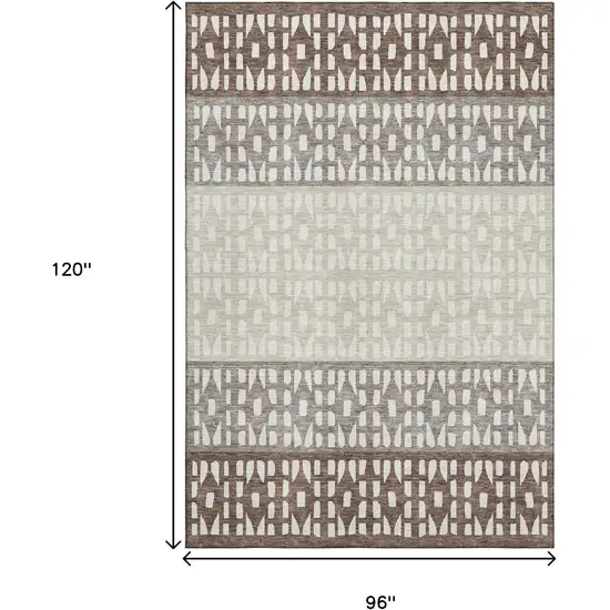 Chocolate And Beige Geometric Washable Area Rug With UV Protection Photo 9