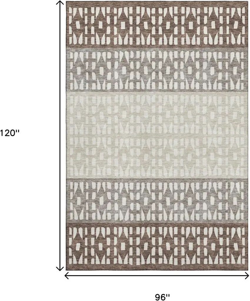 Chocolate And Beige Geometric Washable Area Rug With UV Protection Photo 9