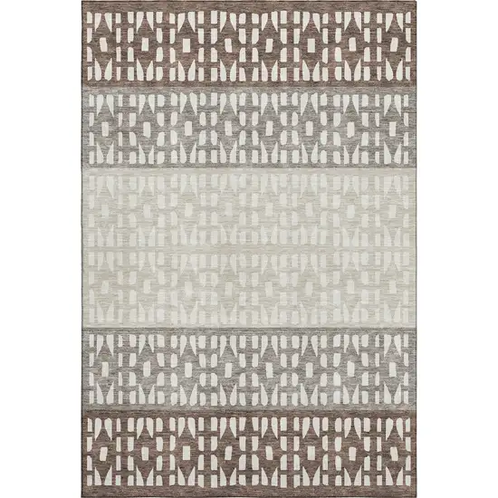 Chocolate And Beige Geometric Washable Area Rug With UV Protection Photo 1
