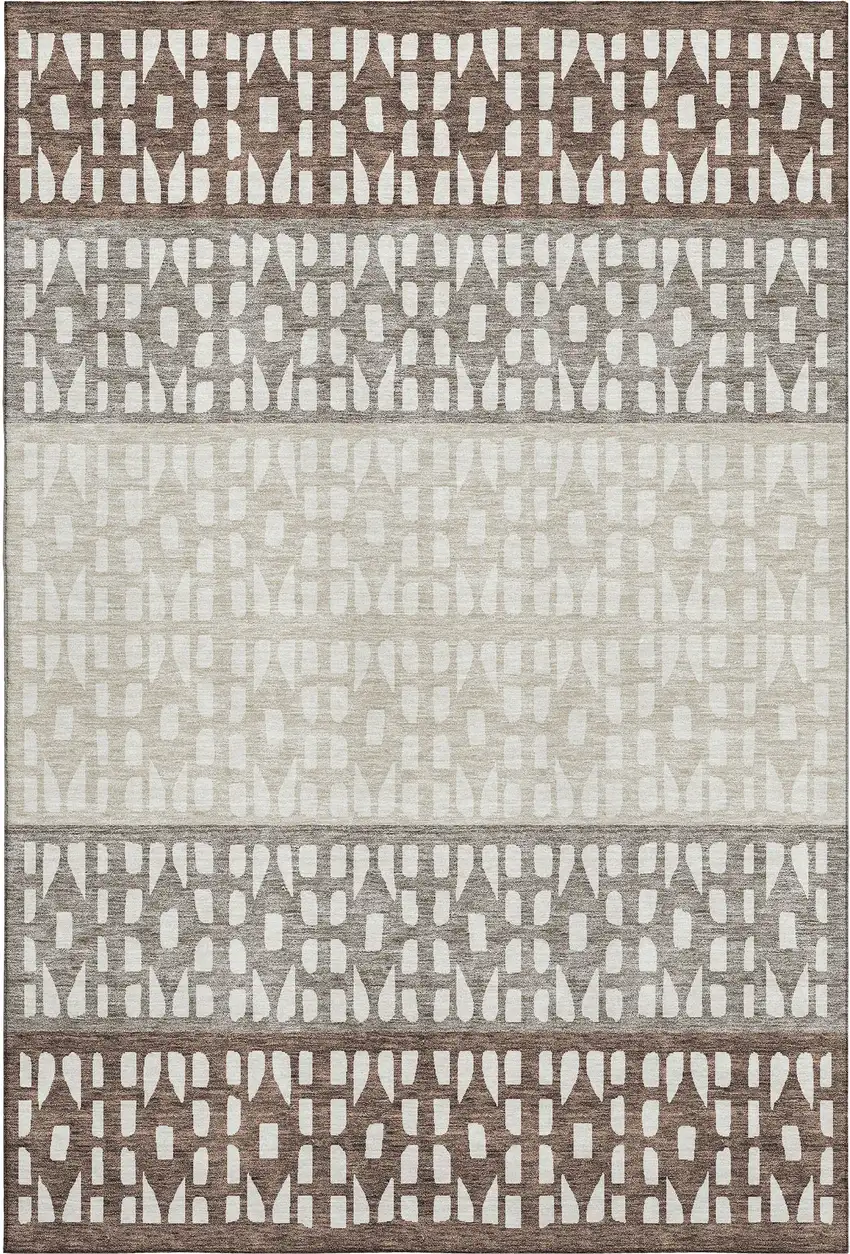 Chocolate And Beige Geometric Washable Area Rug With UV Protection Photo 1