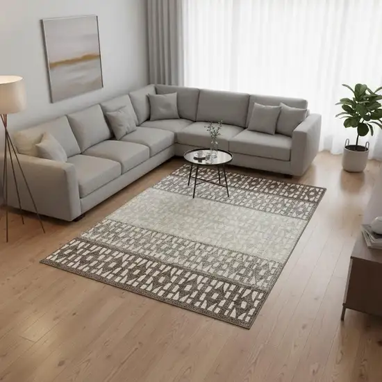 Chocolate And Beige Geometric Washable Area Rug With UV Protection Photo 2