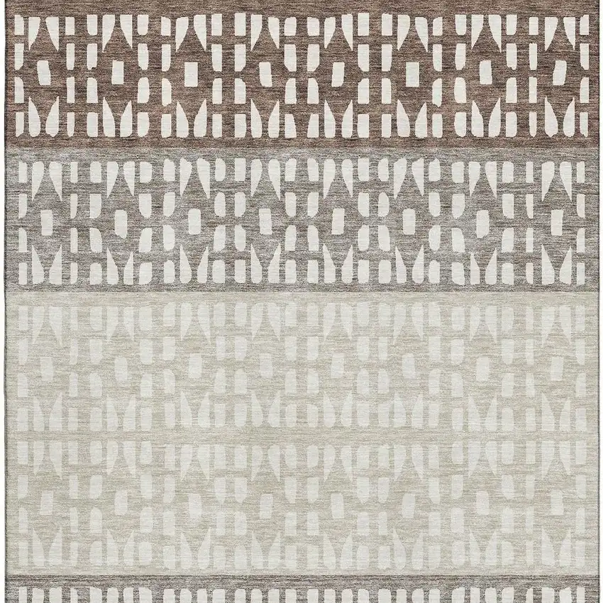 Chocolate And Beige Geometric Washable Area Rug With UV Protection Photo 2